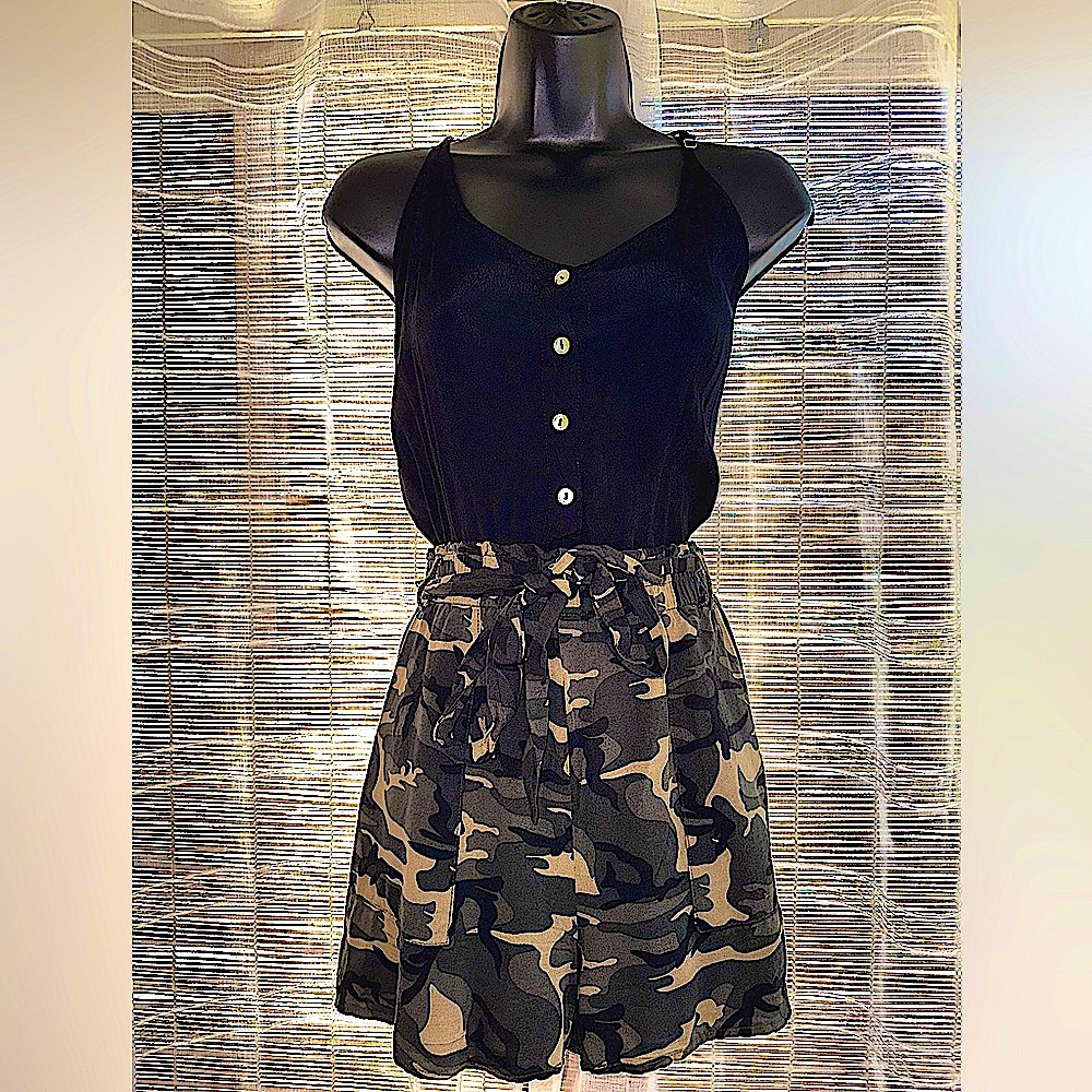 Army Print Cami Belted Romper